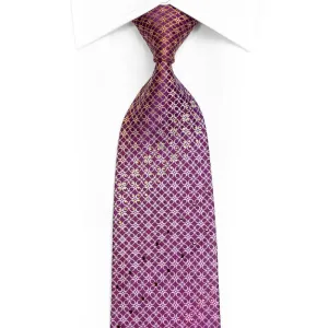 Silver Yellow Geometric On Purple Rhinestone Silk Necktie With Sparkles