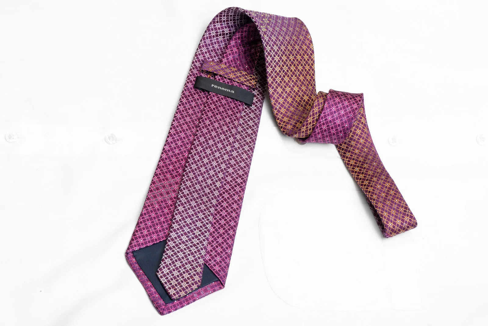 Silver Yellow Geometric On Purple Rhinestone Silk Necktie With Sparkles