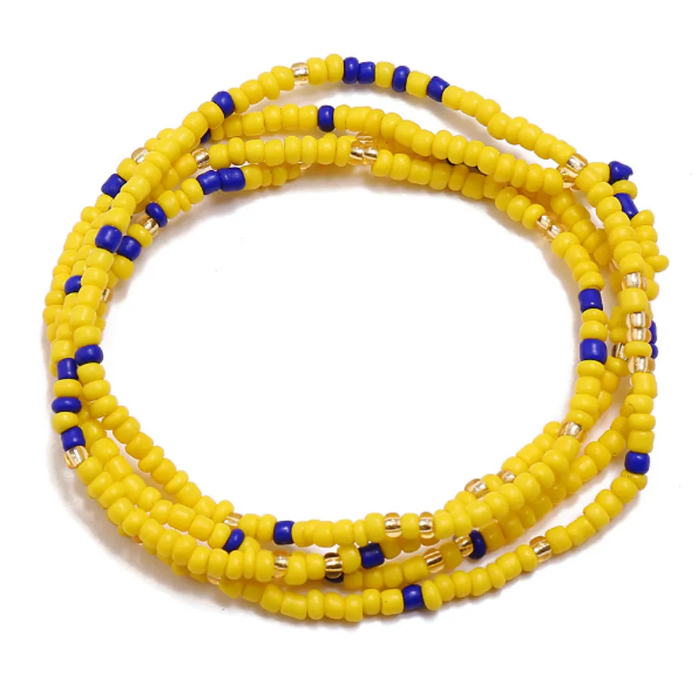 Slimming Elastic Waist Band | Yellow Blue Color Waist Beads | African Waist Beads