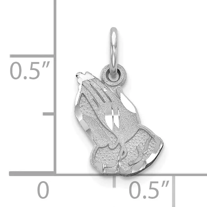 Solid 10K White Gold Praying Hands Pendant