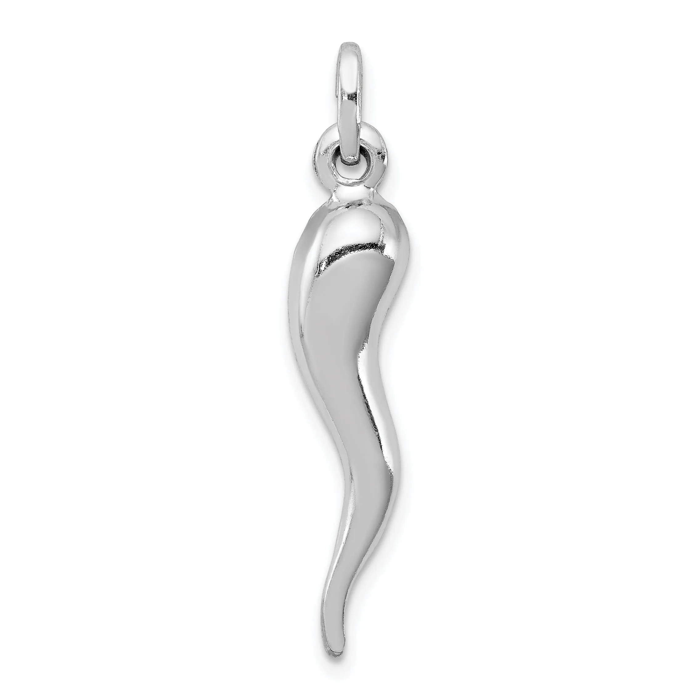 Solid Silver Polished 3-D Italian Horn Charm