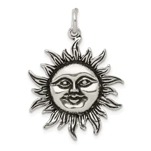 Solid Sterling Silver Antiqued Finish Sun Charm