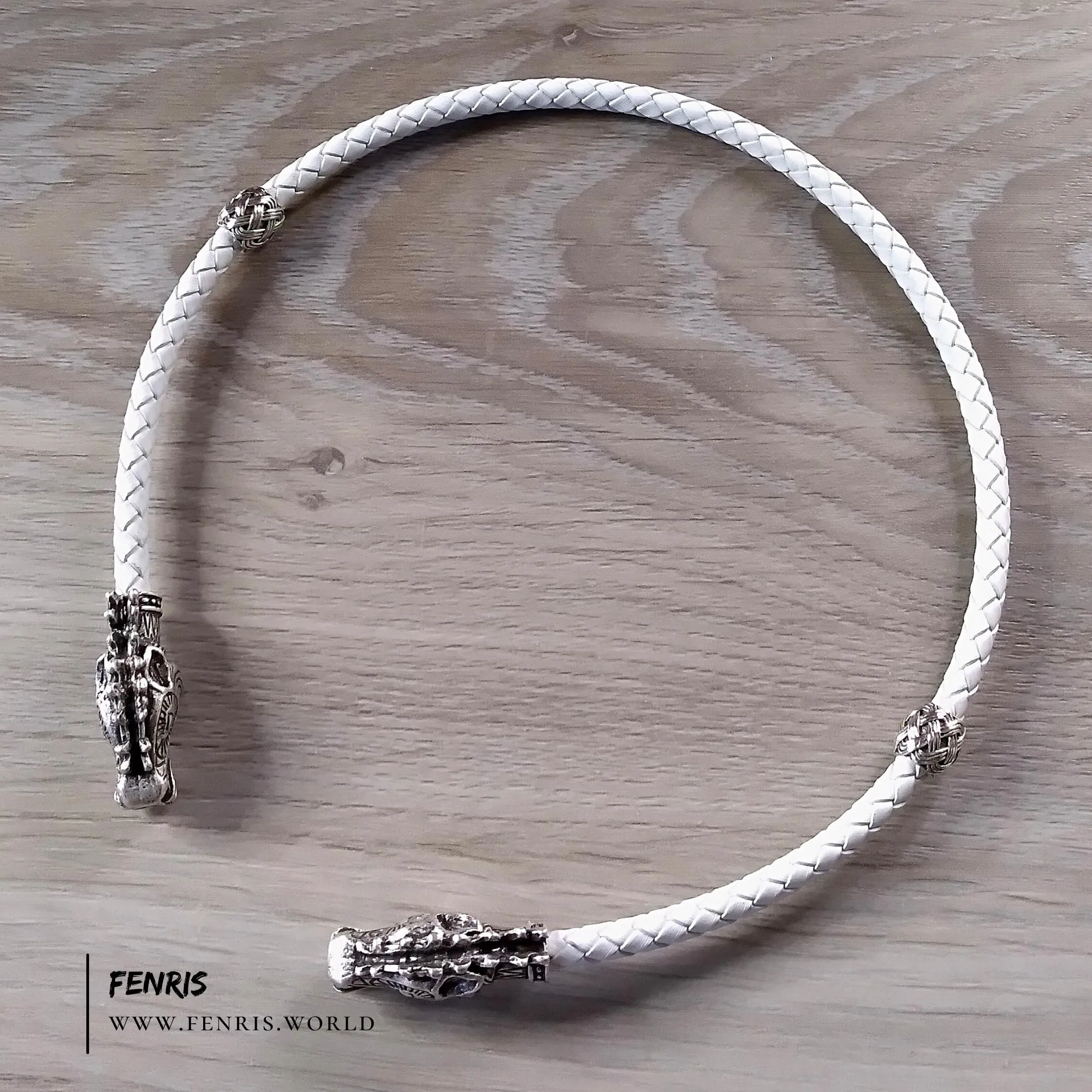 Stag Torc Necklace White Leather Wedding Silver - Fenris