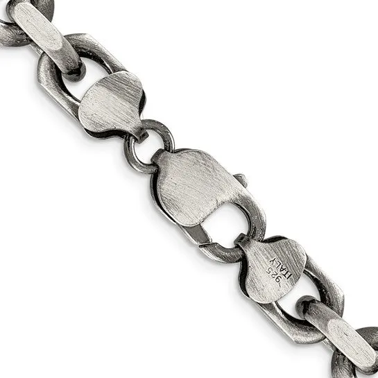 Sterling Silver 8.6 MM Antiqued Elongated Fancy Open Link Chain