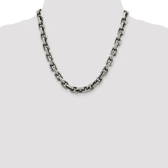 Sterling Silver 8.6 MM Antiqued Elongated Fancy Open Link Chain