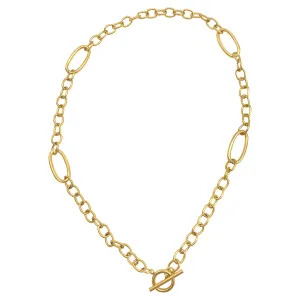 Tarnish Resistant 14k Gold Plated Mixed Link Toggle Necklace