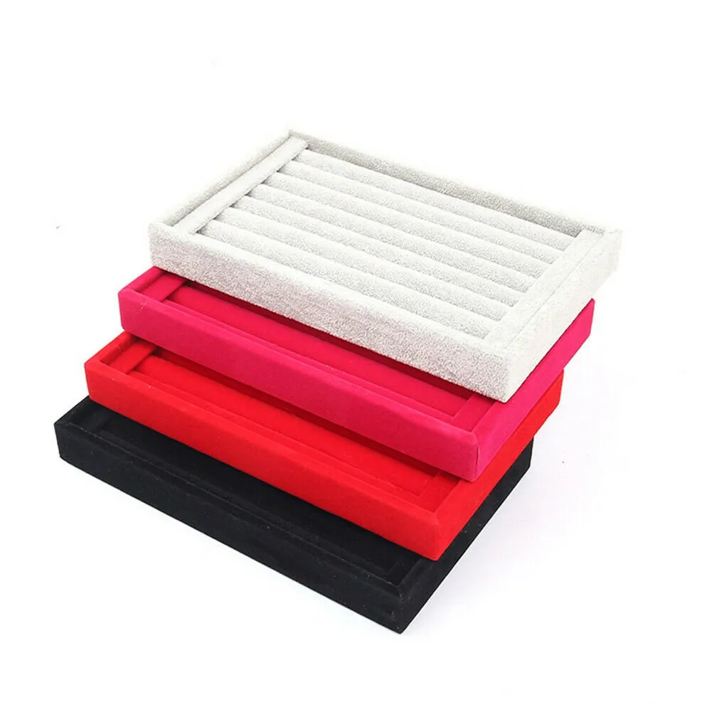 US 1-2 Pc Velvet Jewelry Ring Display Organizer Tray Holder Earring Storage Case