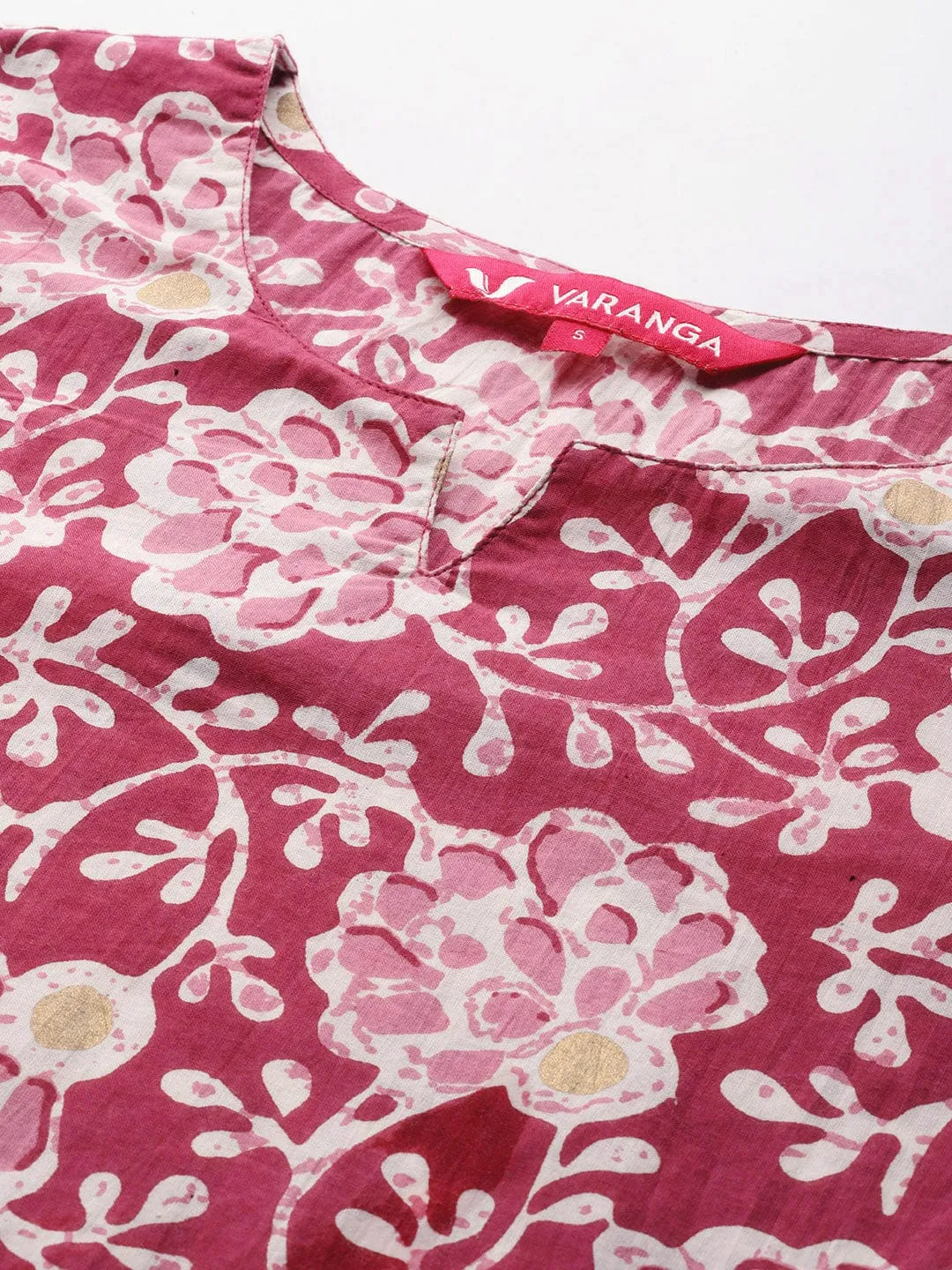 Varanga Pink and White Floral Printed Floral Kurta