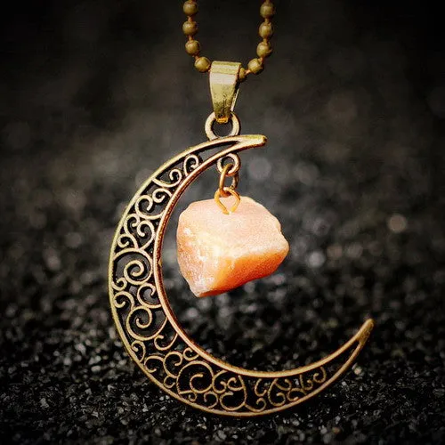 Vintage Moon Necklace Irregular Natural Stone Pendants