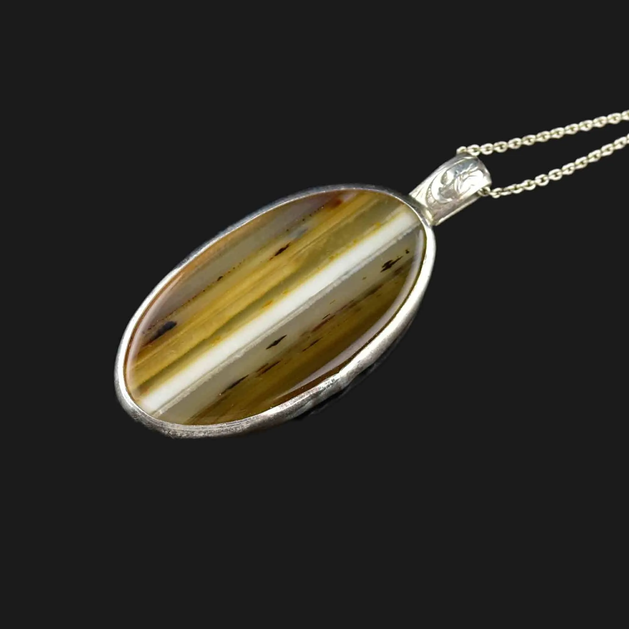 Vintage Silver Banded Agate Pendant Necklace