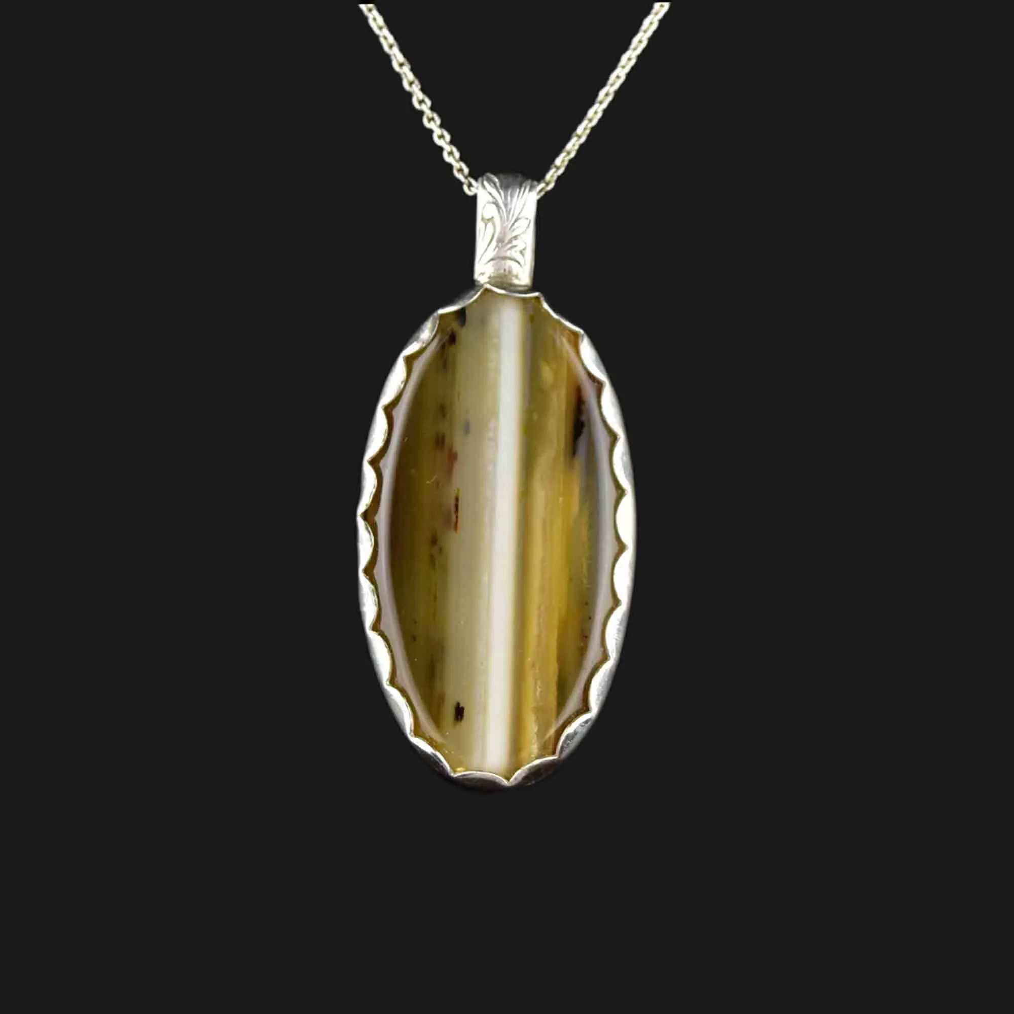 Vintage Silver Banded Agate Pendant Necklace