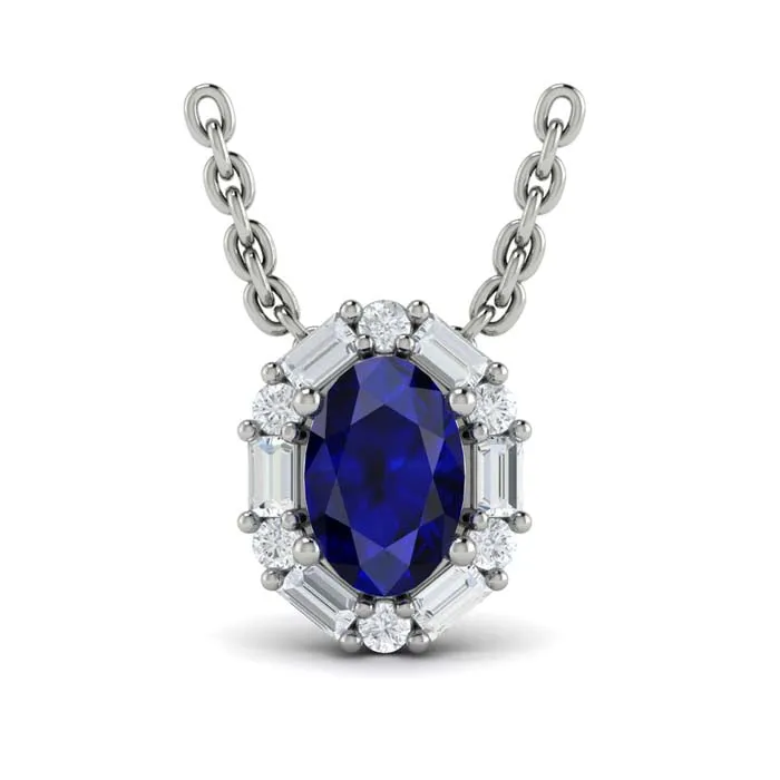 Vlora Adella Sapphire and Diamond Pendant Necklace in 14K White Gold