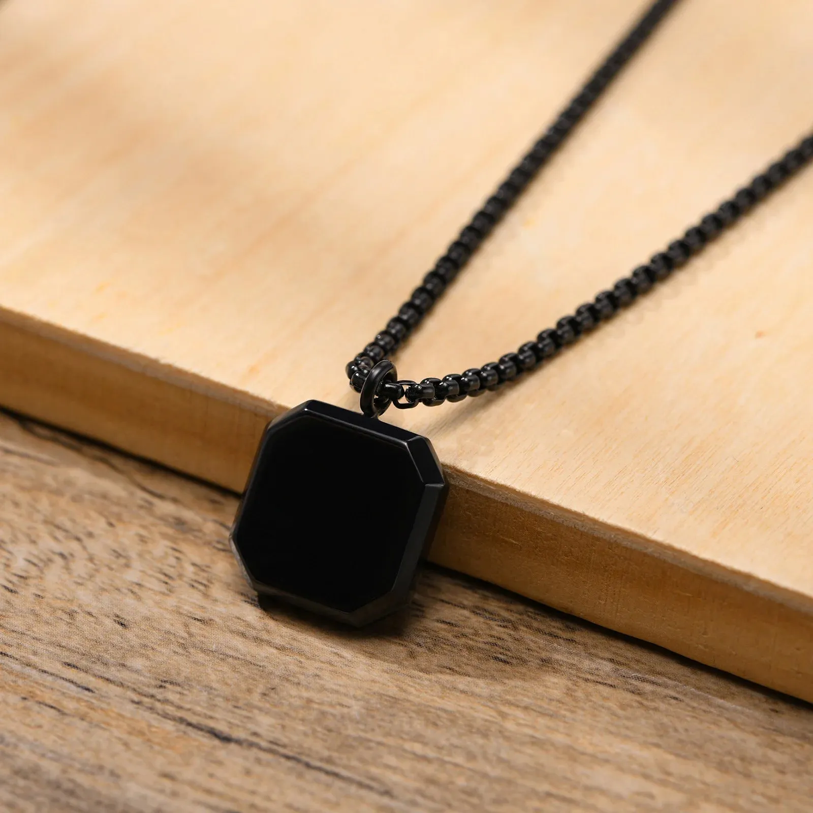 Vnox Square Natural Stone Necklaces for Men, Stylish Punk Stainless Steel Geometric Polygon Pendant Boy Male Gift Jewelry