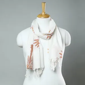 White - Sanganeri Block Printed Cotton Stole with Tassels 163