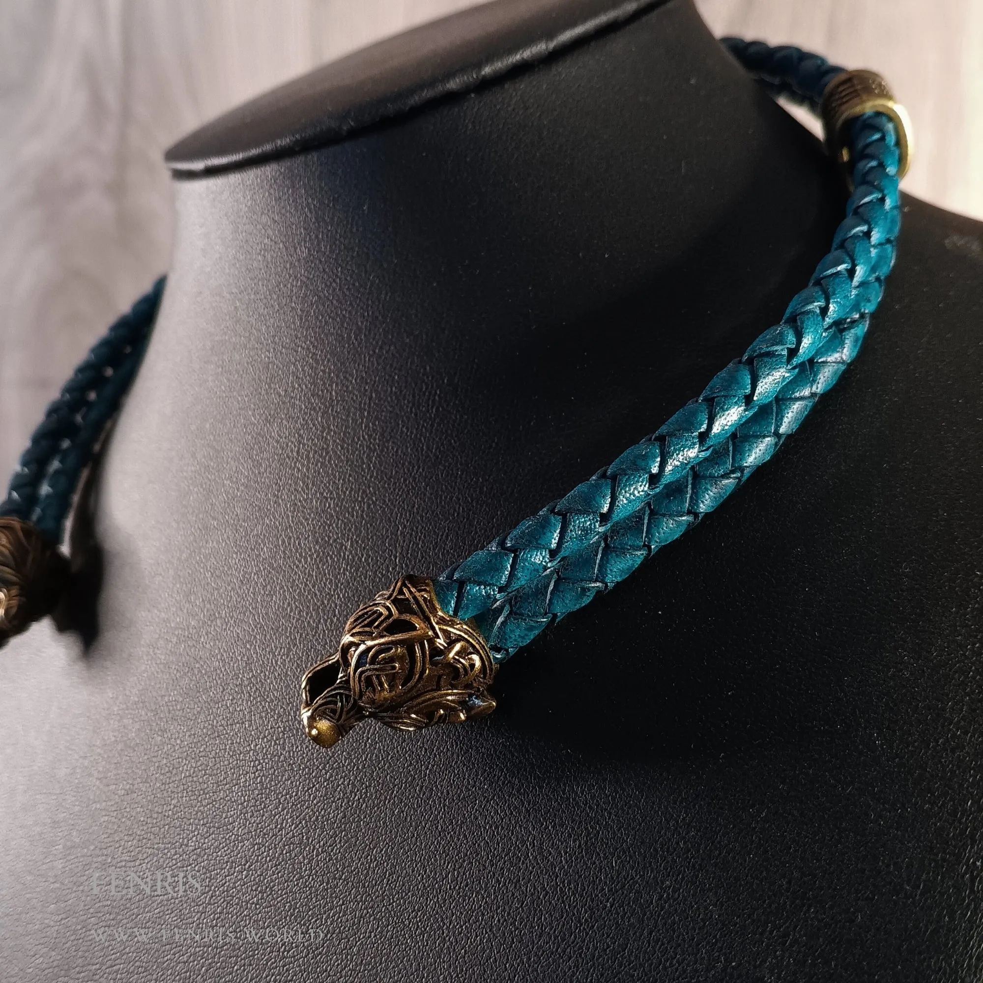 Wolf Torc Bronze Teal Leather Double Band | Fenris