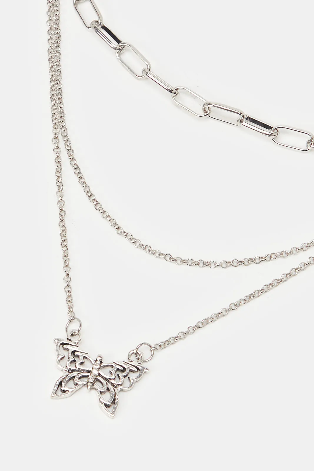 Women's Silver Embellished Layered Necklace